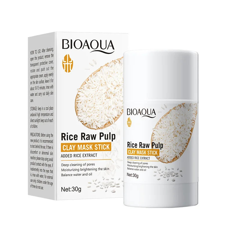 BIOAQUA White Rice Clay Mask Stick – Moisturizing & Blackhead-Removing Face Mask for Deep Cleansing and Firming