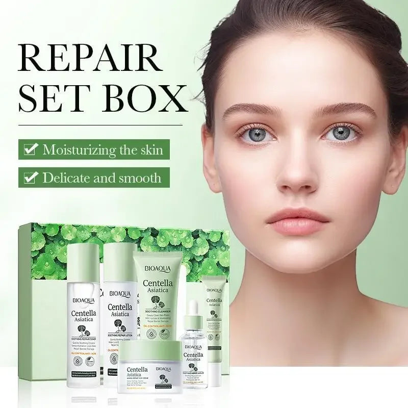 BIOAQUA Centella Skincare Set – 6Pcs | Hydrating & Firming Toner, Serum, Cream, Cleanser