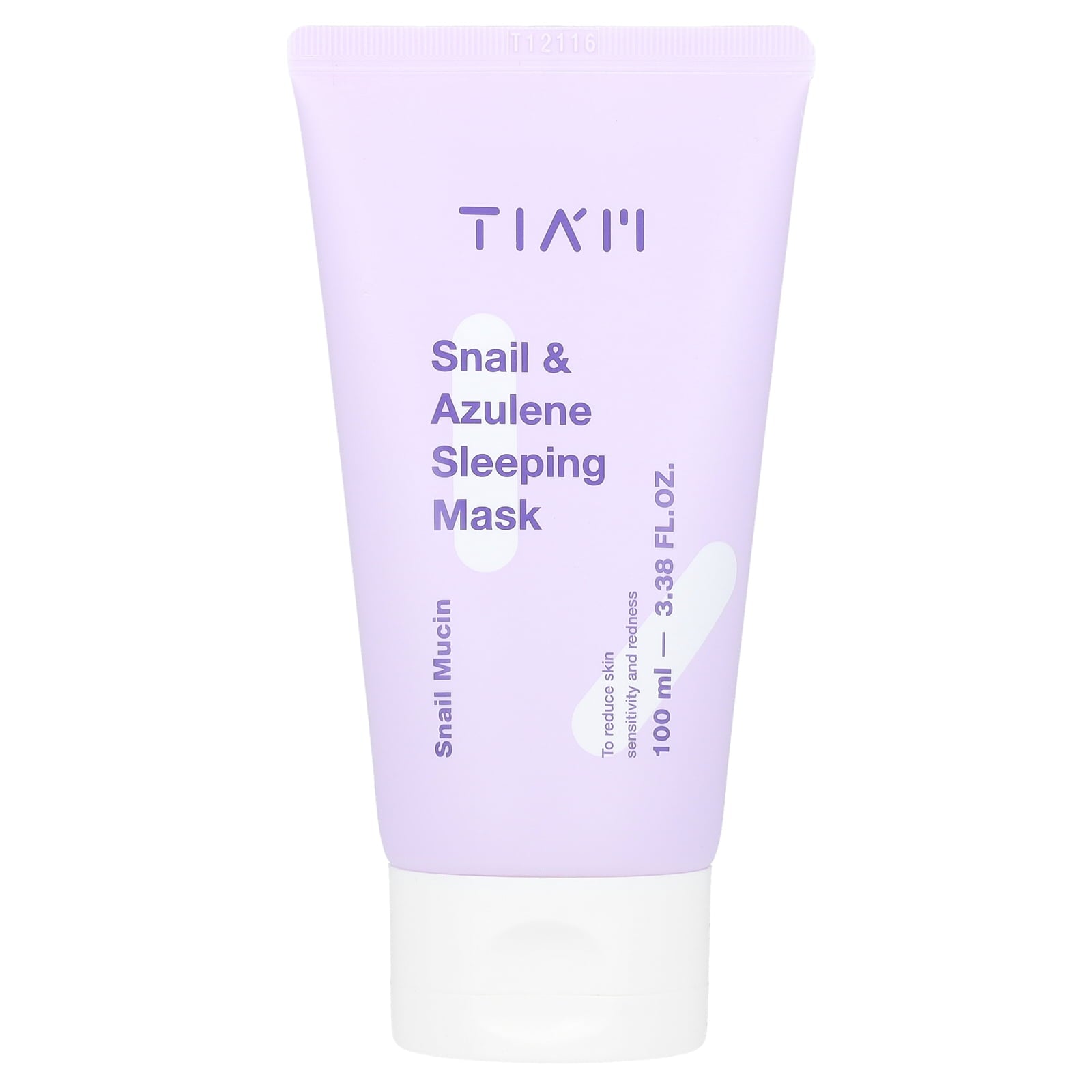 TIAM Snail & Azulene Sleeping Mask 100ml tube, calming overnight repair mask for sensitive skin.