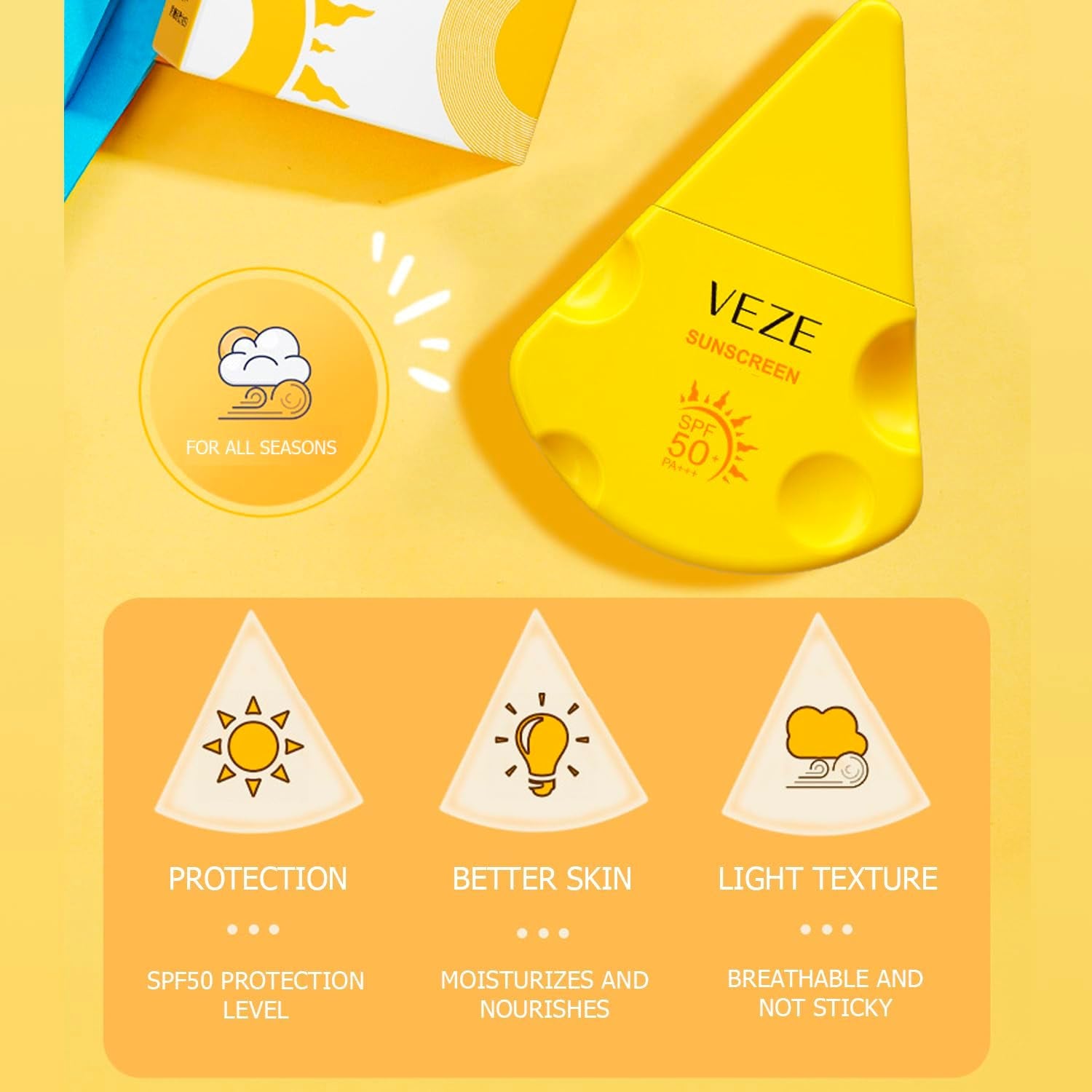 VENZEN Avocado Butter Cheese Sunscreen SPF50+ PA+++ – Moisturizing UVA/UVB Protection, 30g
