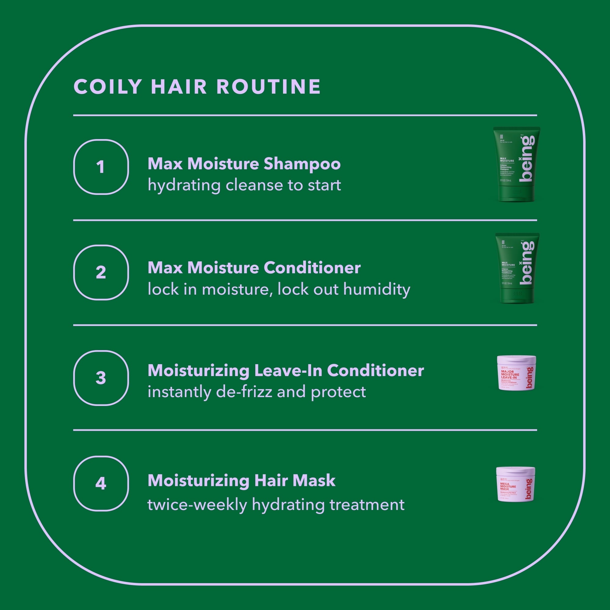 Being MAX MOISTURE Moisturizing Shampoo – For Dry Hair & Coils with Cocoa & Oat Extract, 12 fl oz