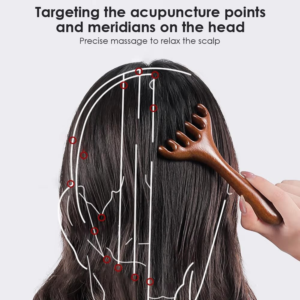 Six-Claw Sandalwood Gua Sha Massage Comb – Meridian Acupoint Tool for Face & Neck Lifting