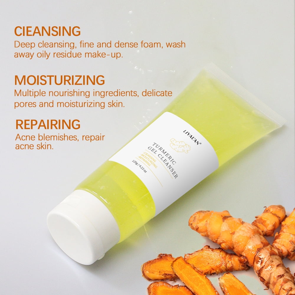 LIYAL’AN Turmeric Facial Cleanser 120ml – Natural Gel Face Wash for Acne Treatment, Oil Control & Skin Brightening