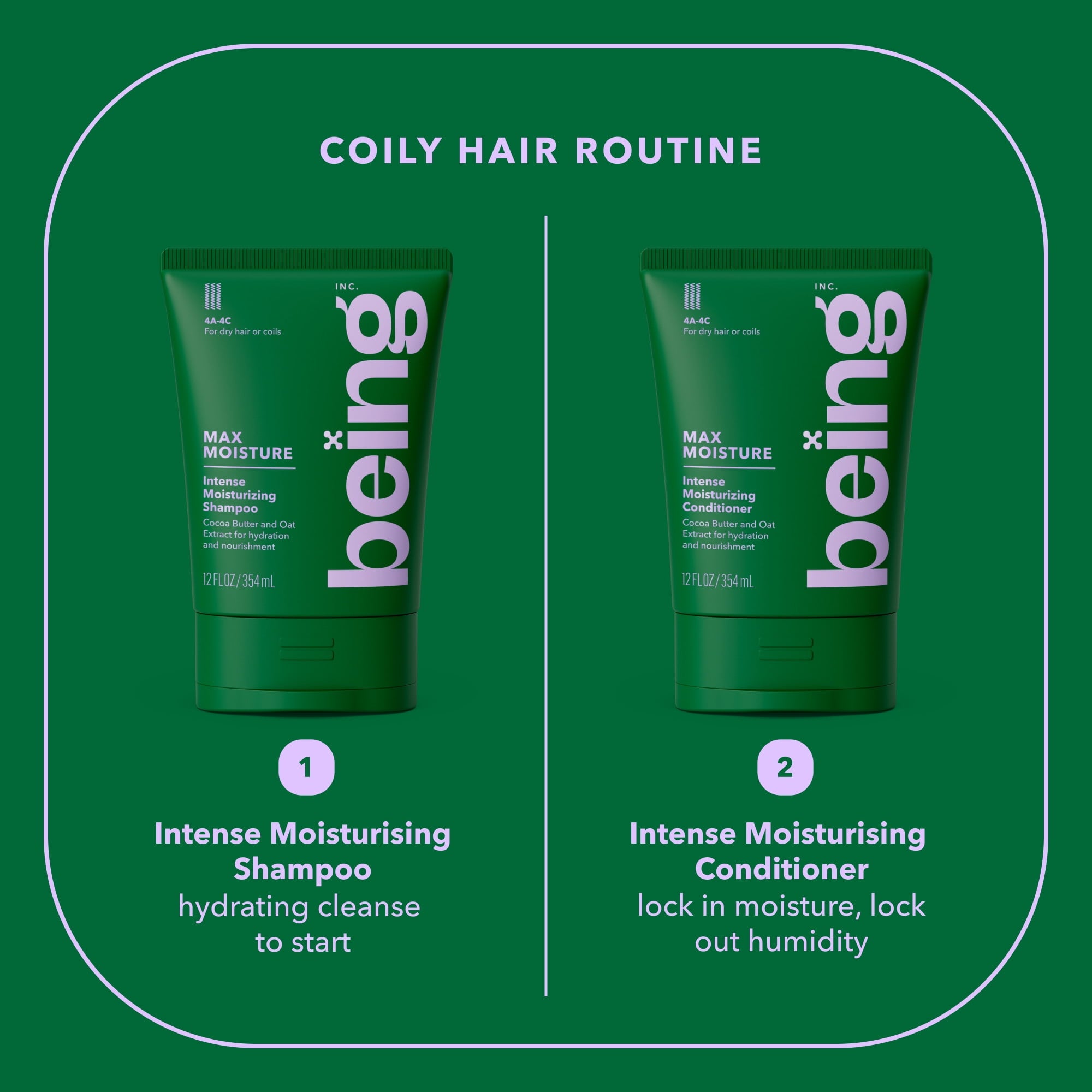 Being MAX MOISTURE Moisturizing Shampoo – For Dry Hair & Coils with Cocoa & Oat Extract, 12 fl oz