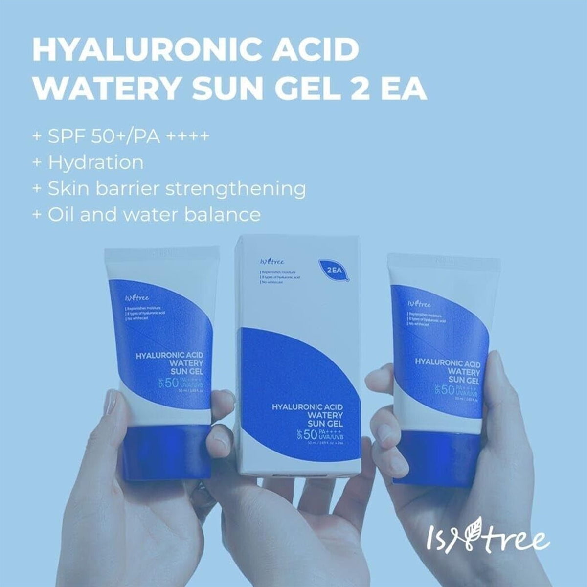 Isntree Hyaluronic Acid Watery Sun Gel SPF 50 PA++++ UVA/UVB Protection (2-Pack) – Lightweight & Hydrating Sunscreen, 50ml / 1.69 Fl.Oz. Each