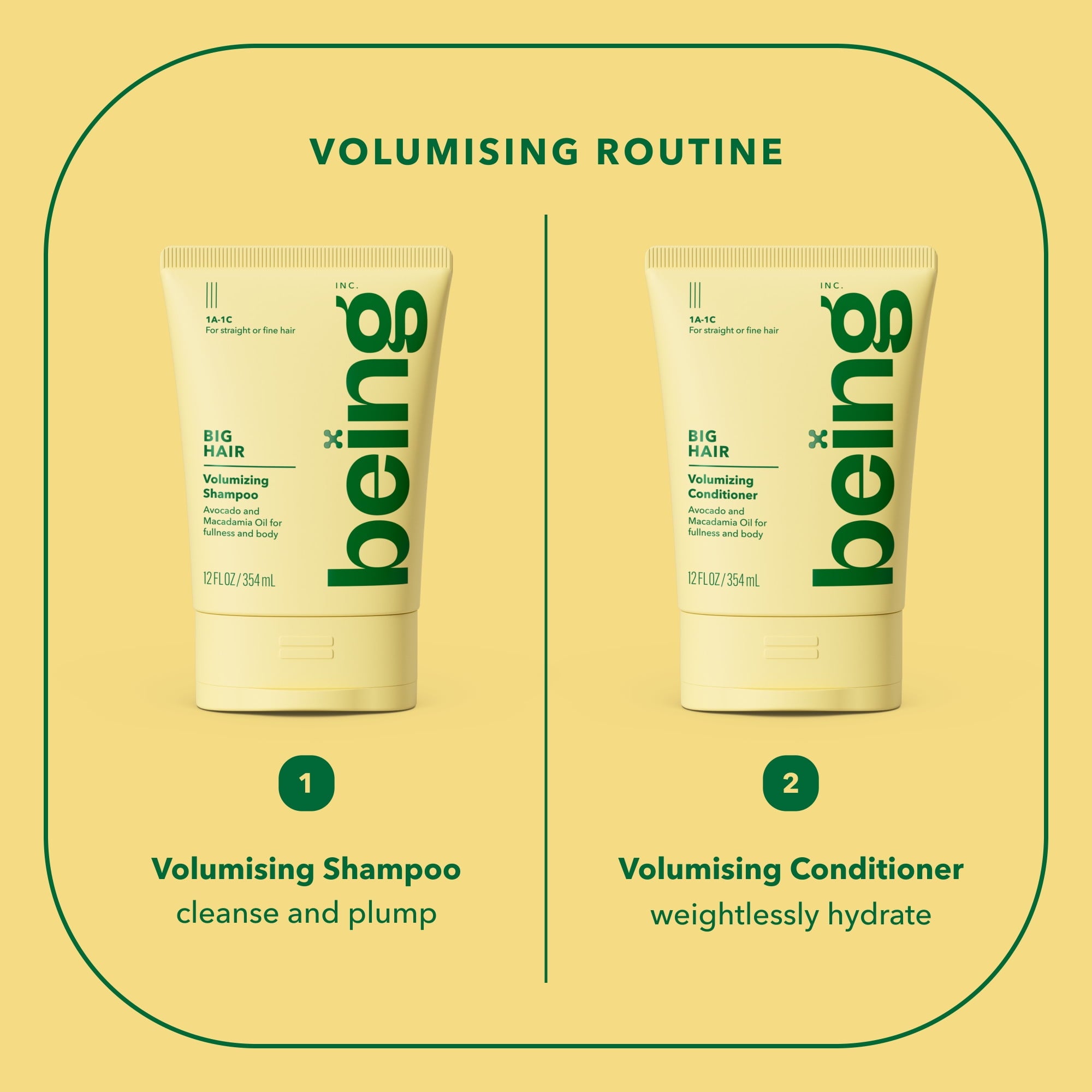 Being BIG HAIR Volumizing Shampoo – For Straight & Fine Hair with Avocado & Macadamia Oil, 12 fl oz